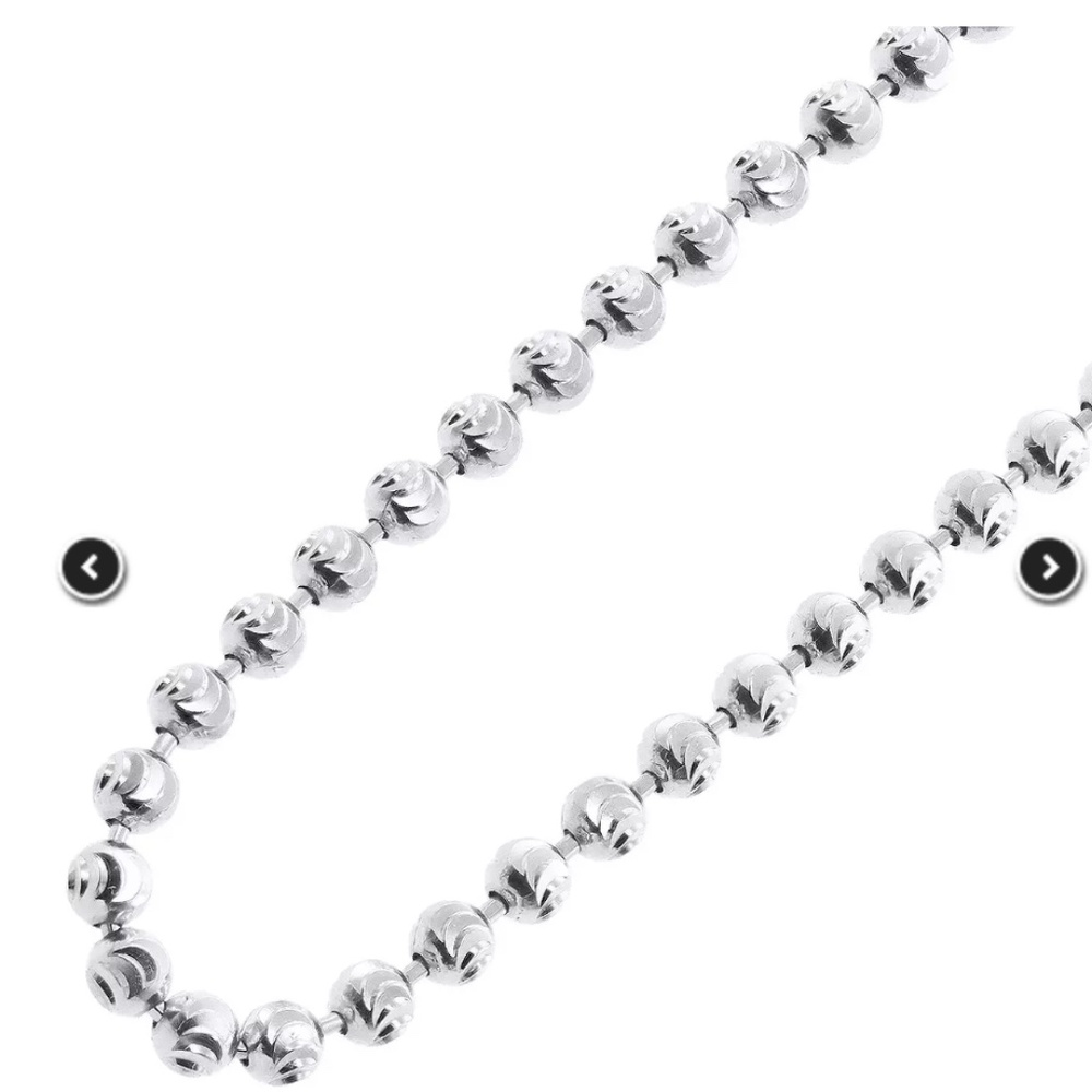 14K White Gold Diamond Cut Solid Moon Beaded Chain Necklace 4MM WIDE 26 inches